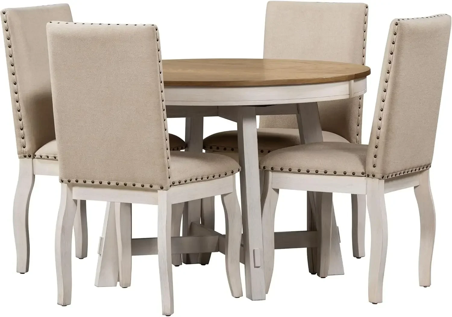 5-Piece Farmhouse Dining Table Set Wood Round Extendable Dining Table and 4 Upholstered Dining Chairs dinning table