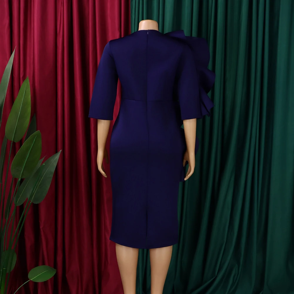 Neueste trendige Design Frühling Kleider Frauen Casual Dame elegante O-Ausschnitt 3-Viertel-Ärmel Rüschen afrikanisches Kleid für Frauen Kleidung – Detail 9