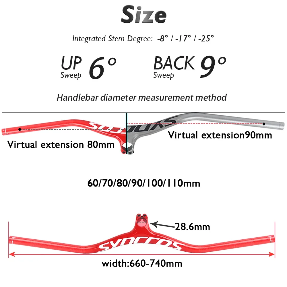 Syncros Integrated MTB Handlebar FRASER IC SL Red/Silver Integrated Gloss Carbon -8/-17/-25 Degree Stem with Mounts and Spacers