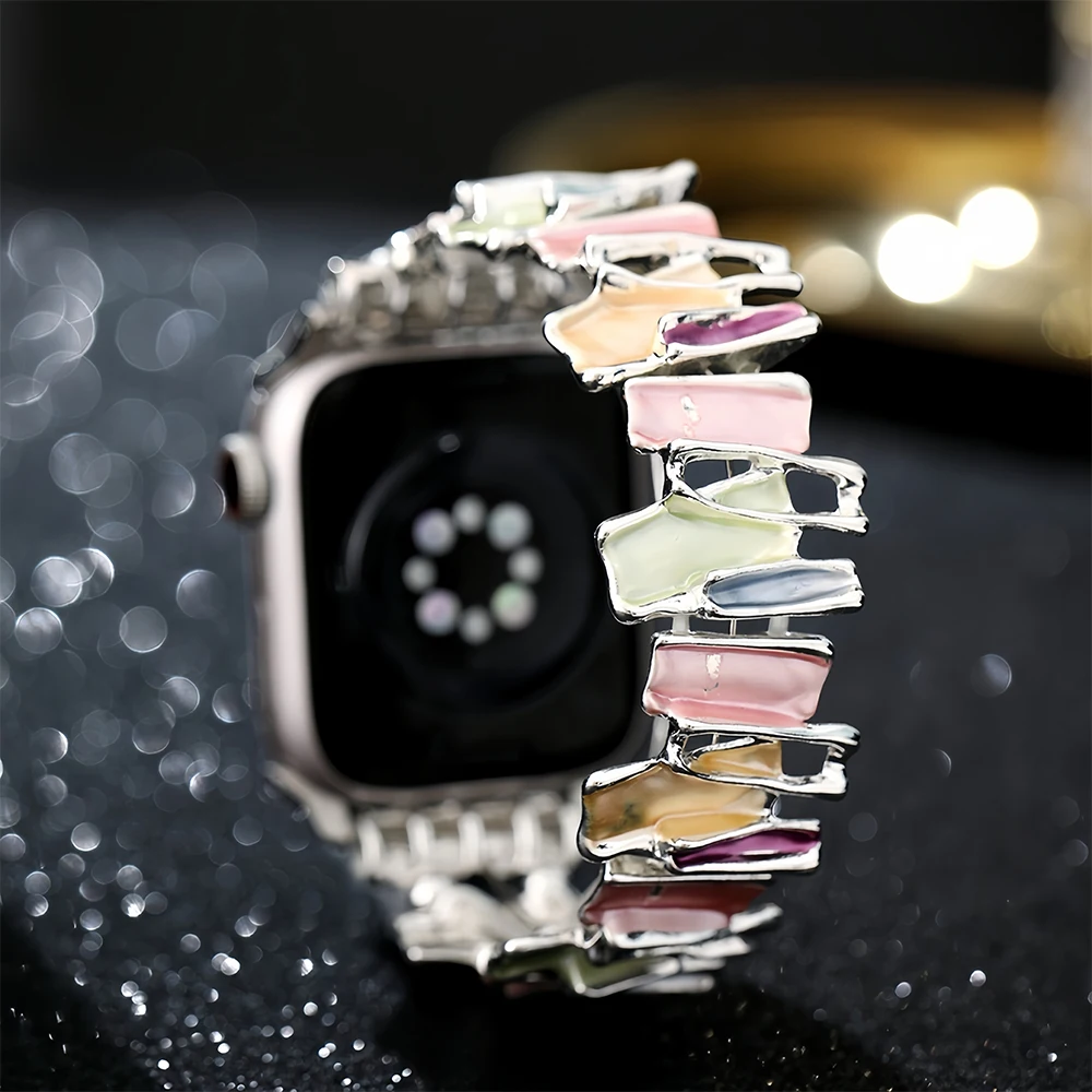 Für Apple Watch Armband 49/41/38/40/42/46/45/44mm Armband iWatch Series Ultra SE 12 11 10/9/8/7/6/5/4/3 Metallgliederarmband Elastisches Band