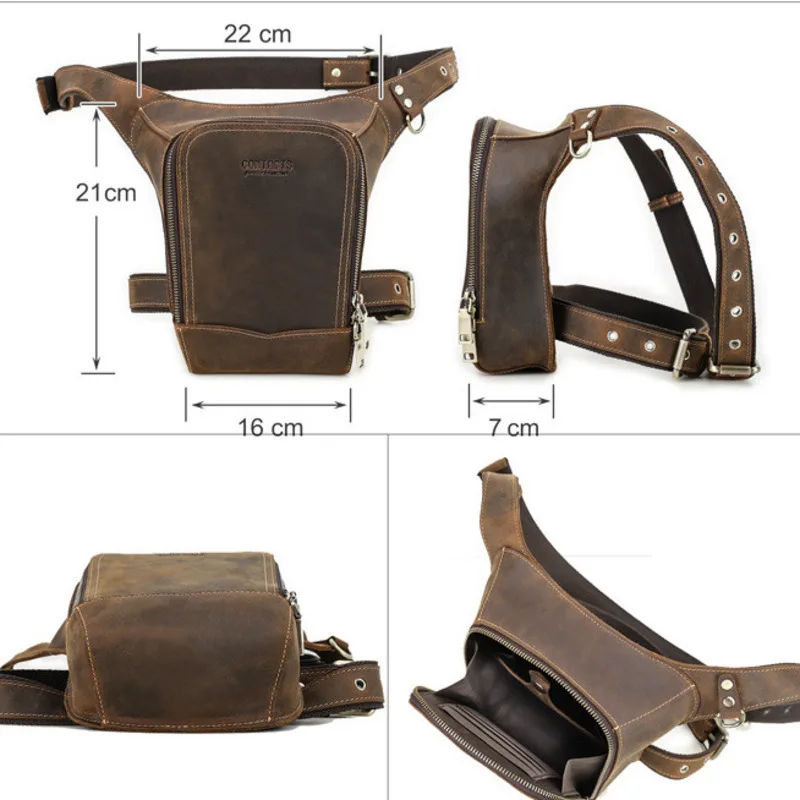 Fashion British Style Top Layer Cowhide Men's Outdoor Mountaineering Multi Functional Leather Motorcycle Waist Mobile Phone Bags