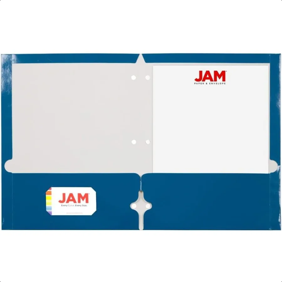 Cartelle scolastiche laminate a due tasche lucide a 3 fori, formato lettera, blu lucido, confezione da 6