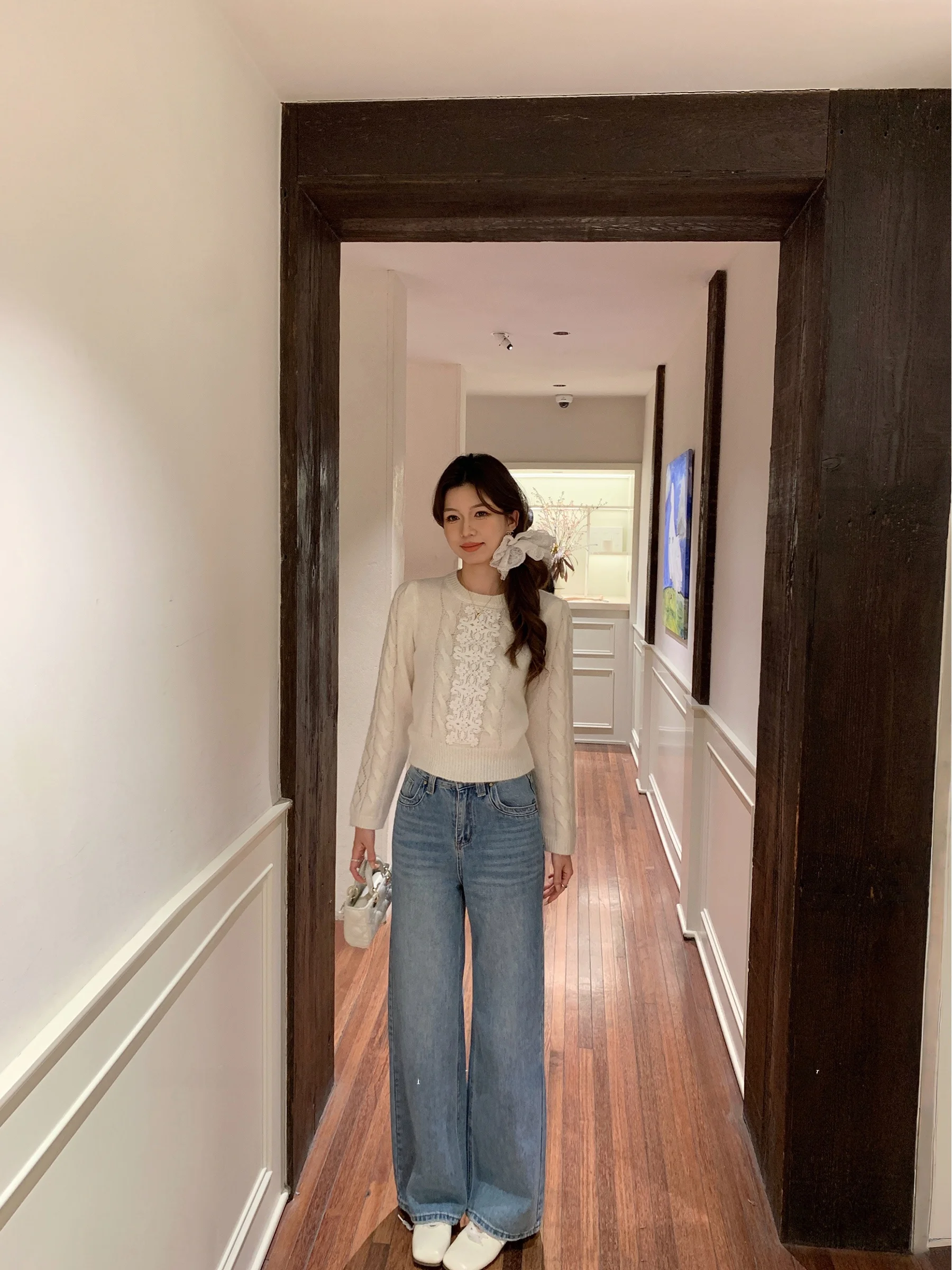 

Джинсы женские с высокой талией, свободного кроя, синие, винтажные, прямые, широкие штанины, осенне-зимние, модные