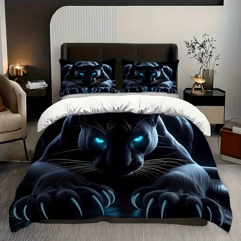 

Комплект пододеяльников/постельного белья из 3 предметов с принтом «Черная пантера» — мягкий полиэстер (1 пододеяльник + 2 наволочки), украшение для спальни