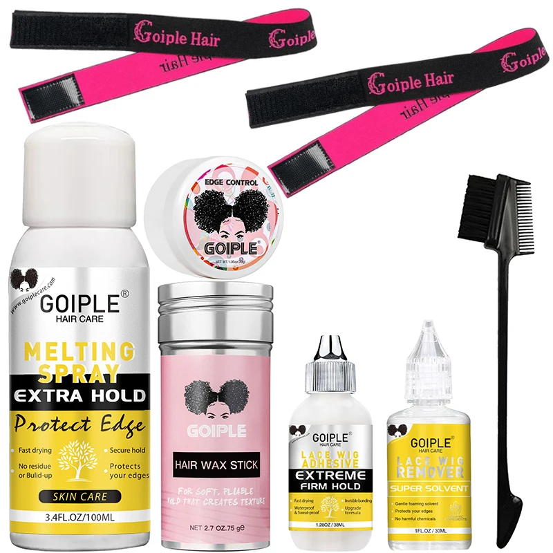 Waterproof Wig Glue for Lace Front Melting Spray Extra Hold Invisible Bond Adhesive And Remover Wax Stick Edge Control Gel Kit