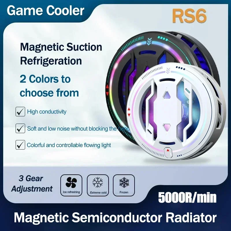 

RS6 Mobile Phone Magnetic Semiconductor Cooling Radiator 3 Gears Adjustment w Colorful Flowing Light for IPhone PUBG Game Cooler