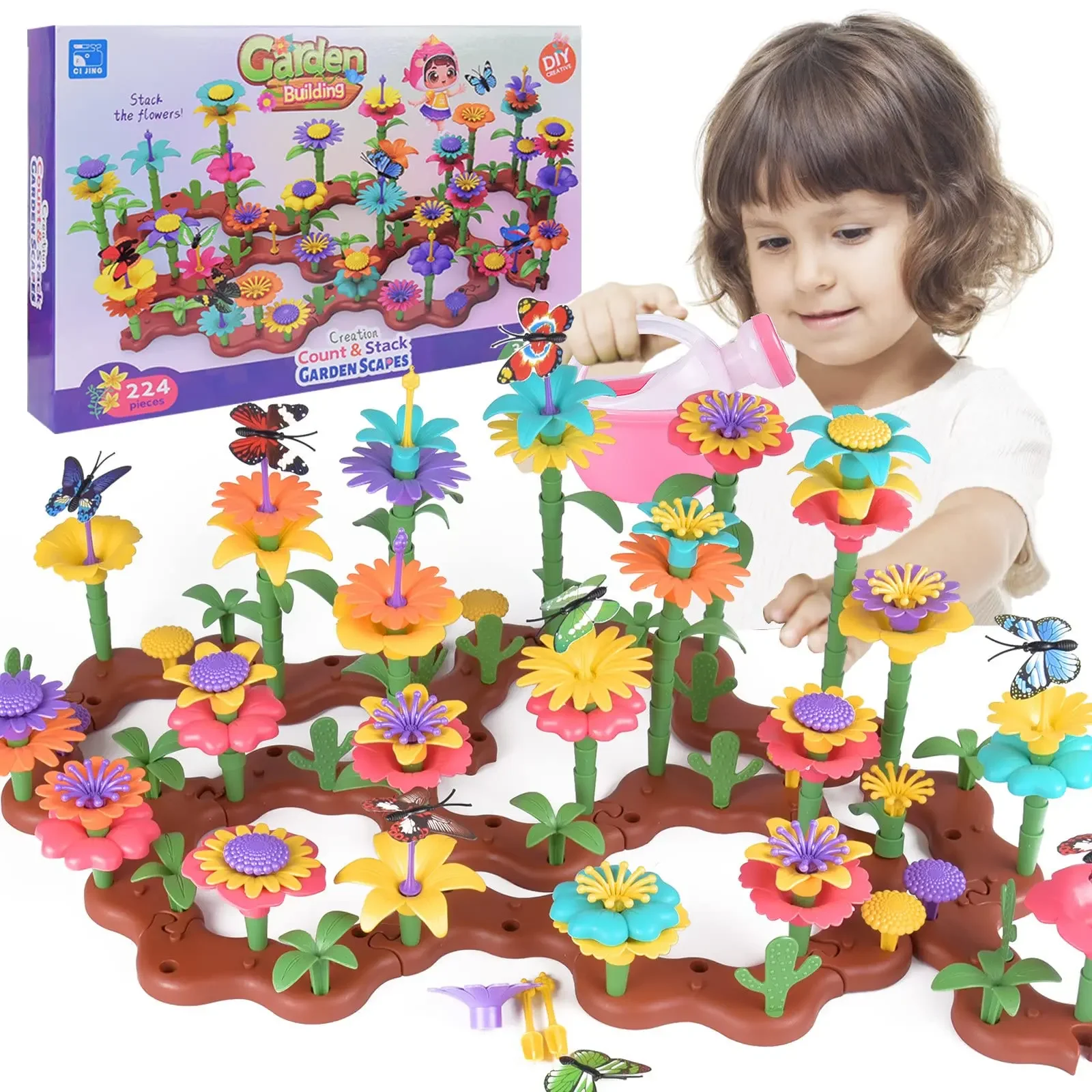 

Flower Garden Building Toys For Girls Gardening Pretend Gift For Kids Stacking Game Toddlers Playset Educational Activity