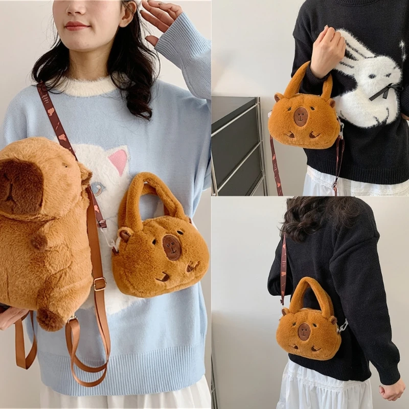 E74B Cute Round Crossbody Bag Plush Handbag Perfect for Everyday Use Travel and Date Showcasing Personal Fashion Taste