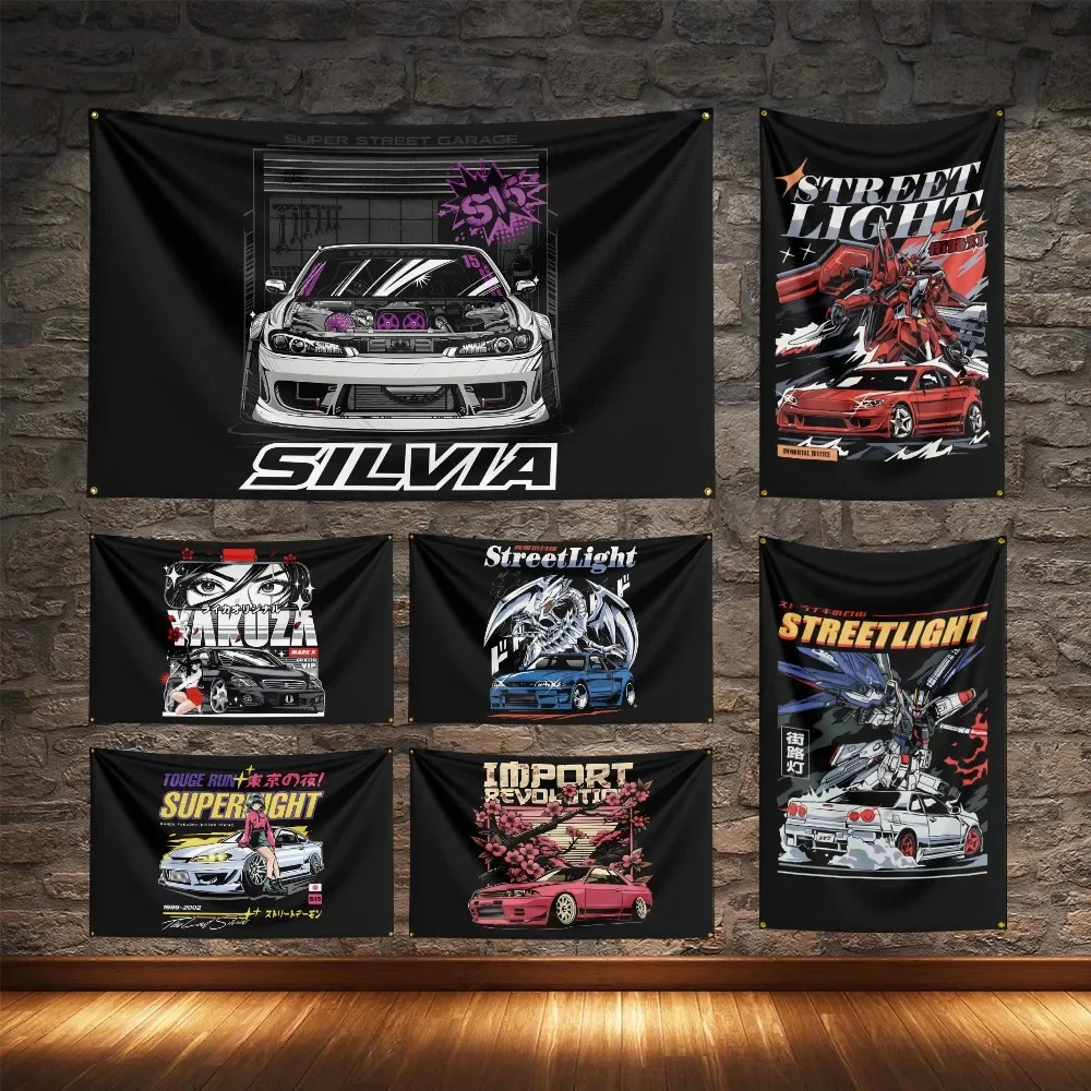 JDM Culture Modified Racing Car Flag Polyester Digital Printing Cars Banner For Decoration