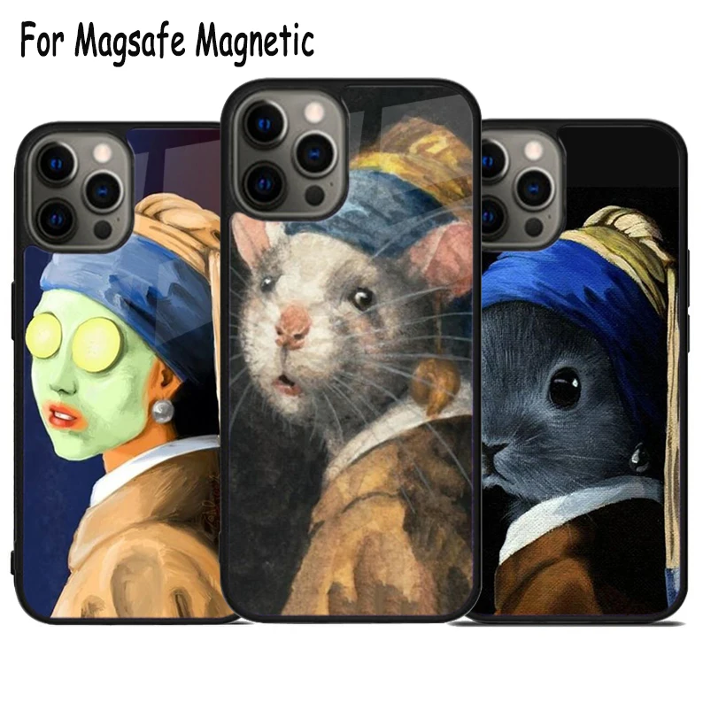 Girl Pearl Earring Vermeer Classic Art Wireless Magsafe Phone Case For iPhone 15 16 14 13 11 12 Pro Max Plus Magnetic Cover