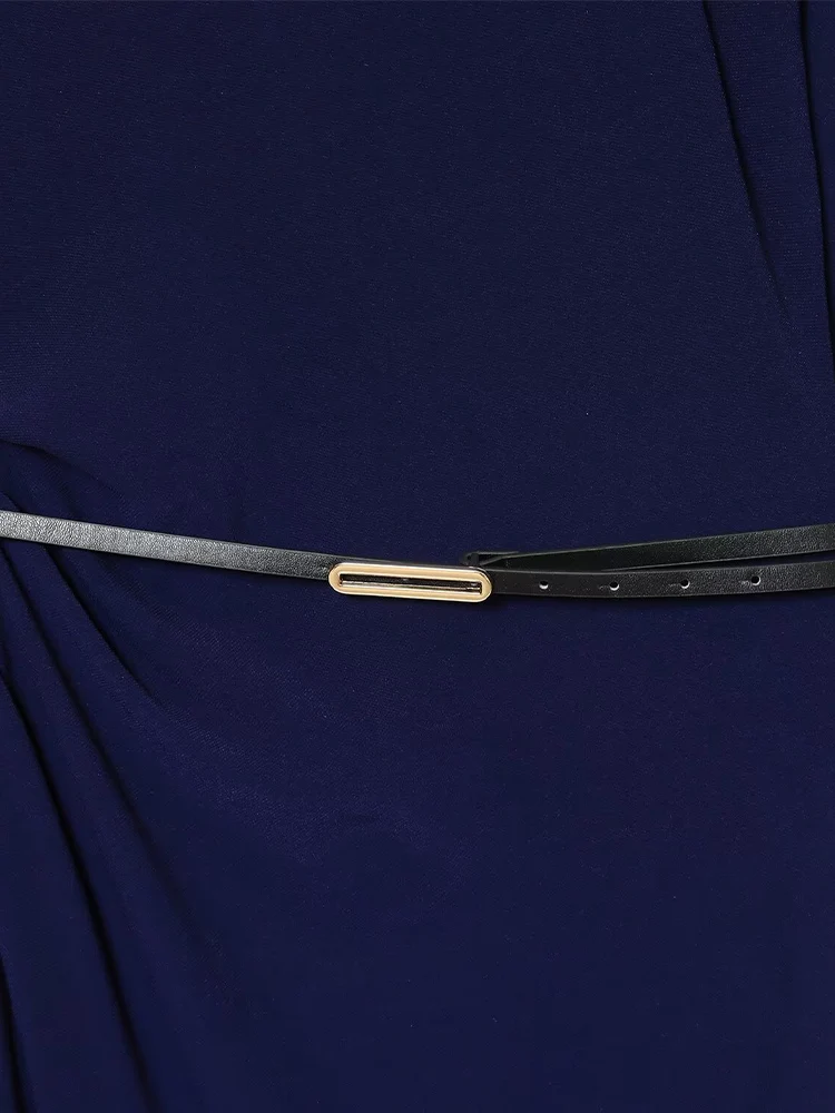 欧米風秋の新作トレンドシンプルレディース服ドレープ長袖ストレートベルトプリーツワンピース