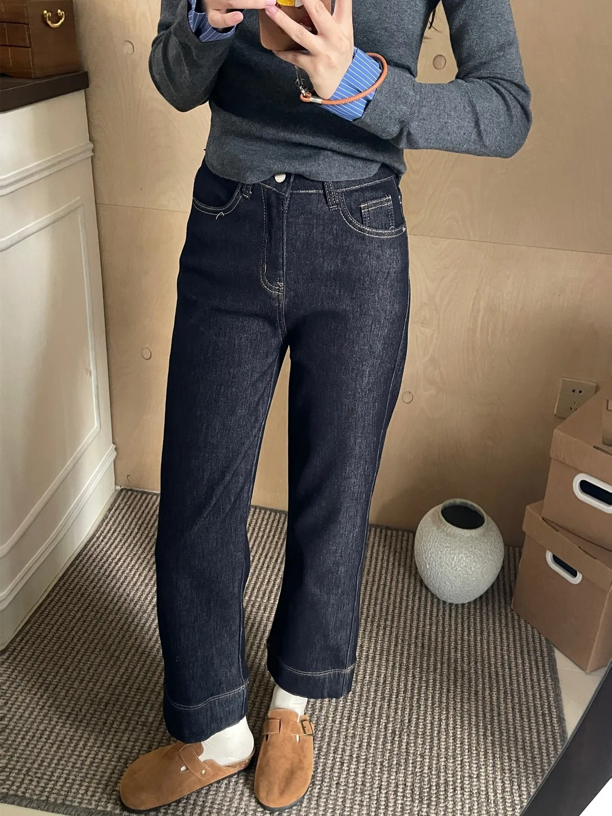 ZHISILAO Dikke Warme enkellange Jeans Vrouwen Vintage Bont Katoenen Denim Broek Streetwear Herfst Winter 2024