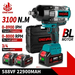ONEVAN 3100N.M Brushless Electric Impact Wrench 3/4 inch Cordless Wrench Screwdriver Power Tool For Makita 18V Battery Pin