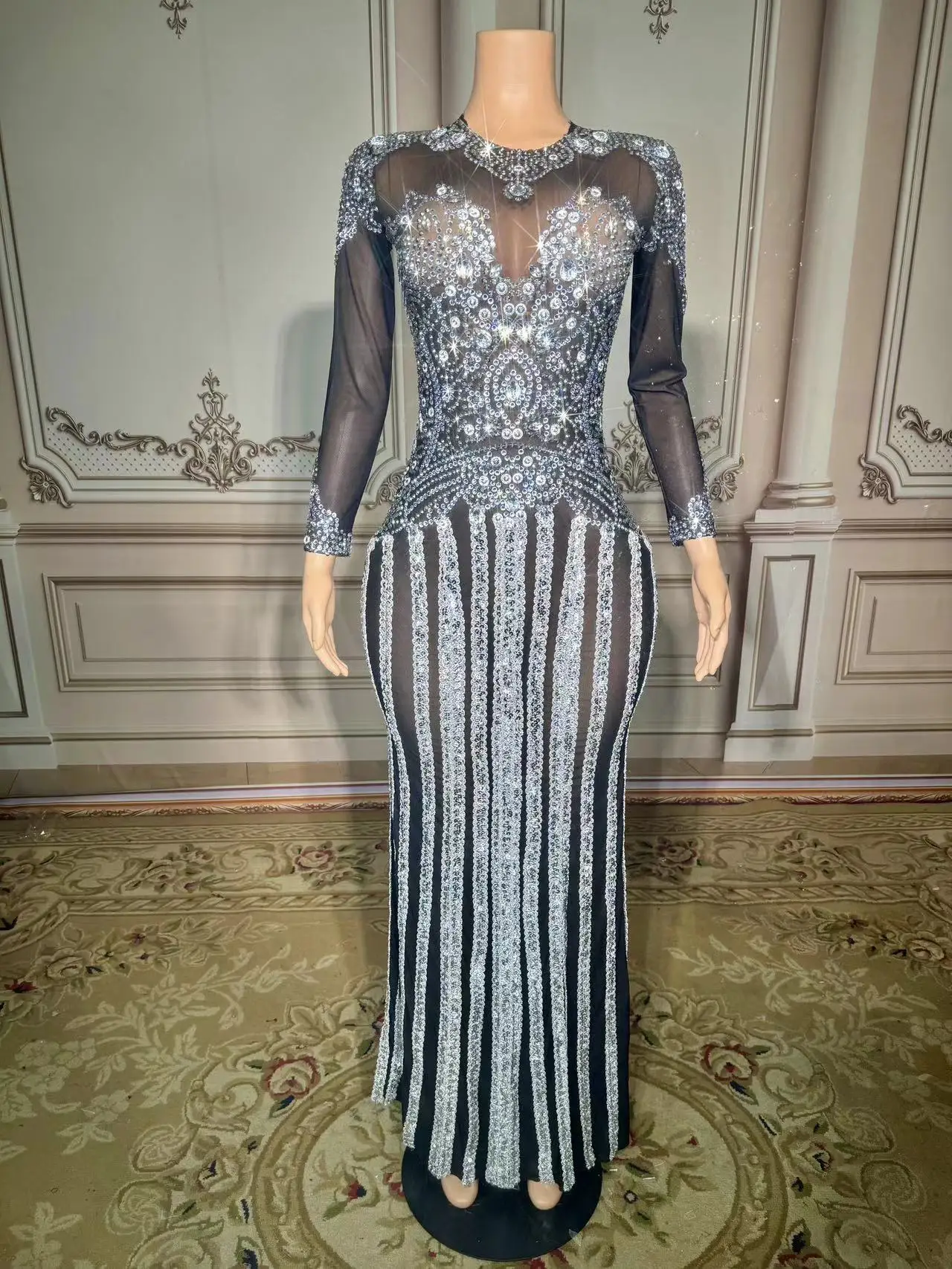 

Elegant Muslim Wedding Evening Night Dress for Women 2023 Crystal Sequin High Neck Long Sleeves Mermaid Formal Prom Party Gowns