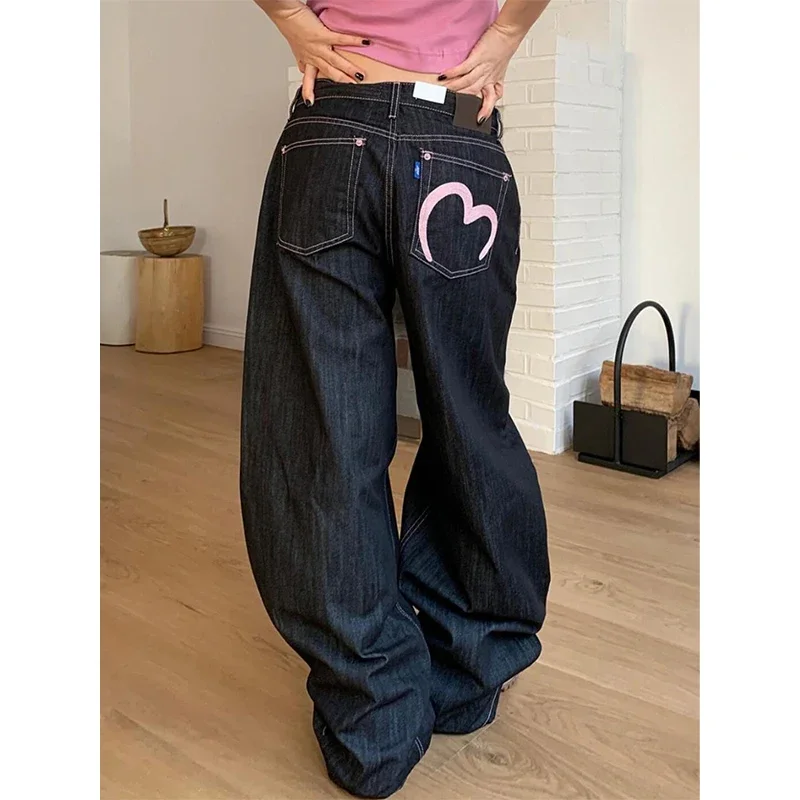 Vintage 90s Punk Street Baggy Harajuku Jeans Women's 2025 Autumn Casual Mop Full Length Pants Y2K Aesthetic Style Denim Trouser