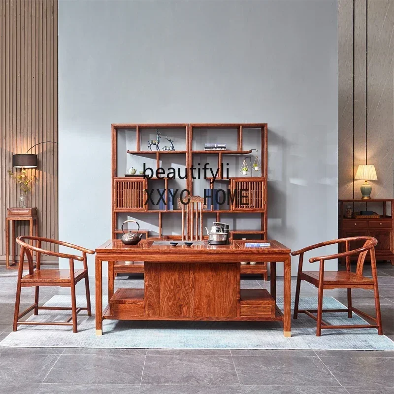 New Chinese Style Rosewood Pterocarpus Erinaceus Poir. Log Kung Fu Tea Making Table All Solid Wood Simple Coffee Table