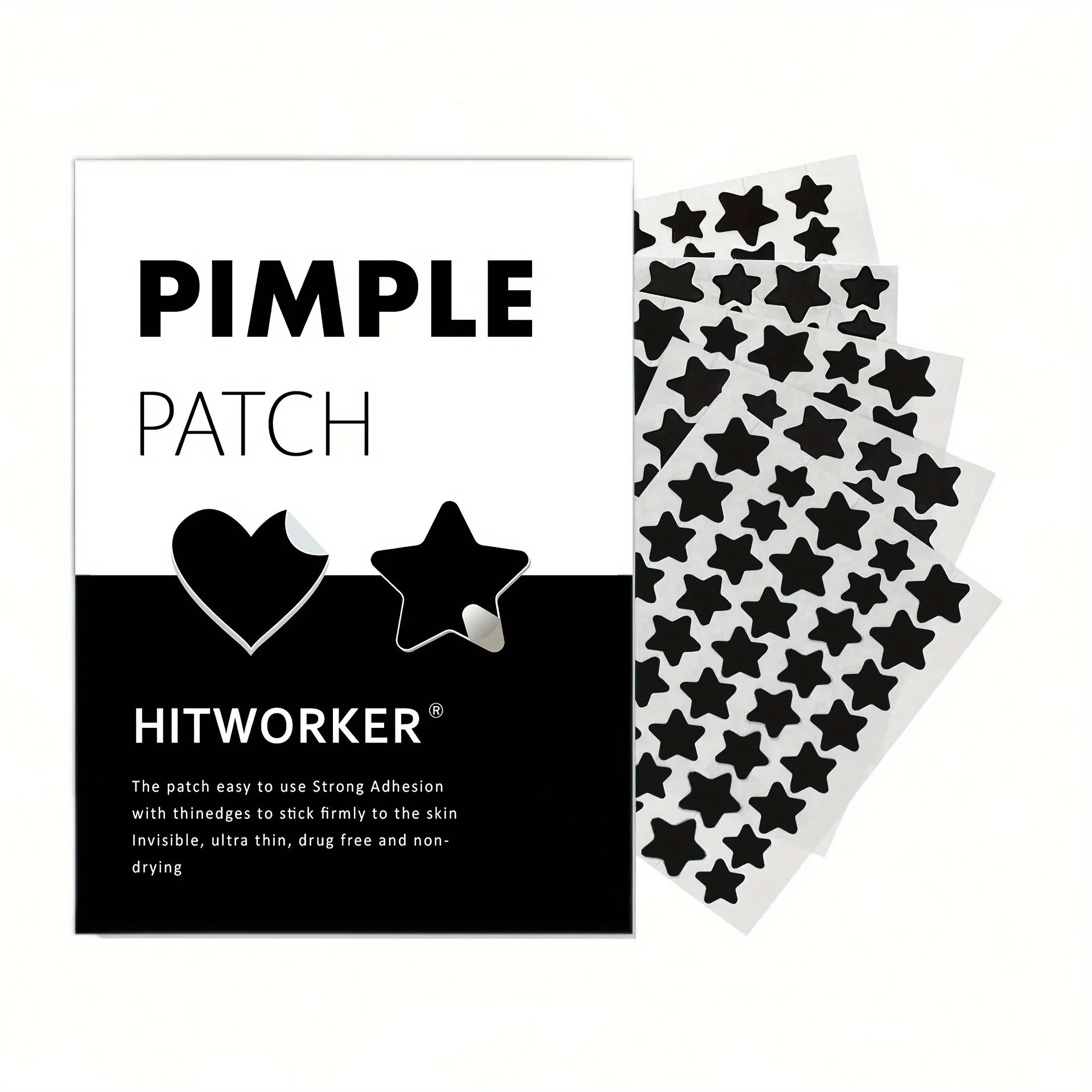 [Hydrocolloid Face Zit Patches] 200 Count Acne Patch Pimple Patch, Black Heart Shaped Acne Cover Patch, Hydrocolloid Acne Patche