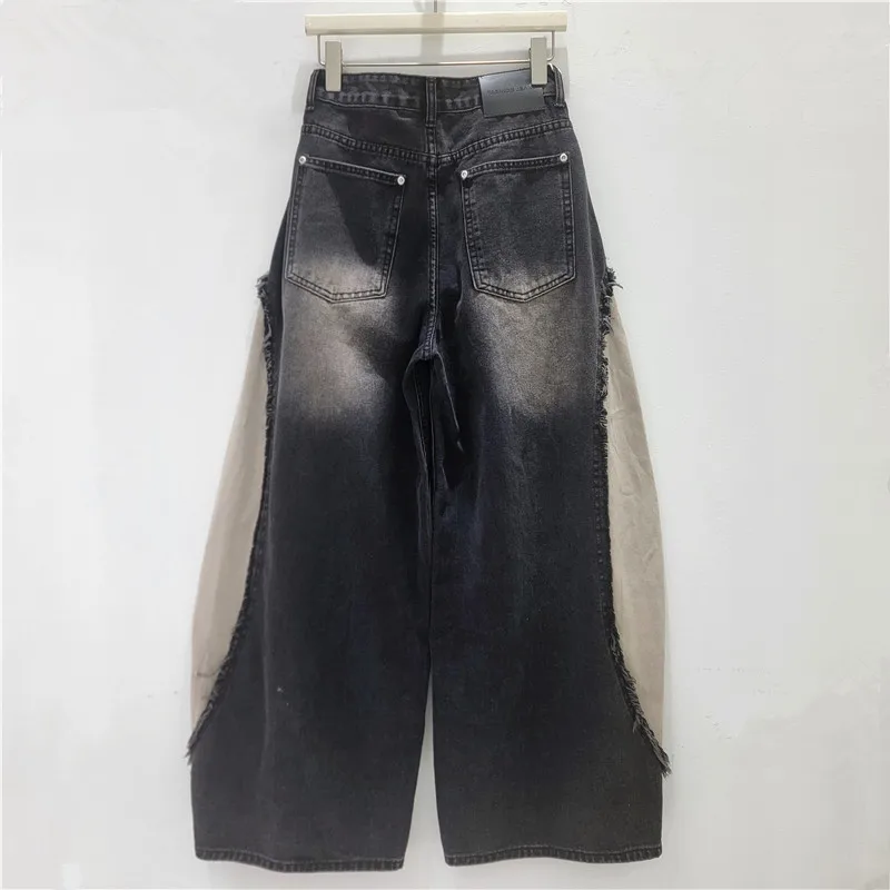 American Personalized Street Dance Jazz Women Denim Pants Spice Girls High Waist Colorblock Letters Wide Leg Straight Jeans