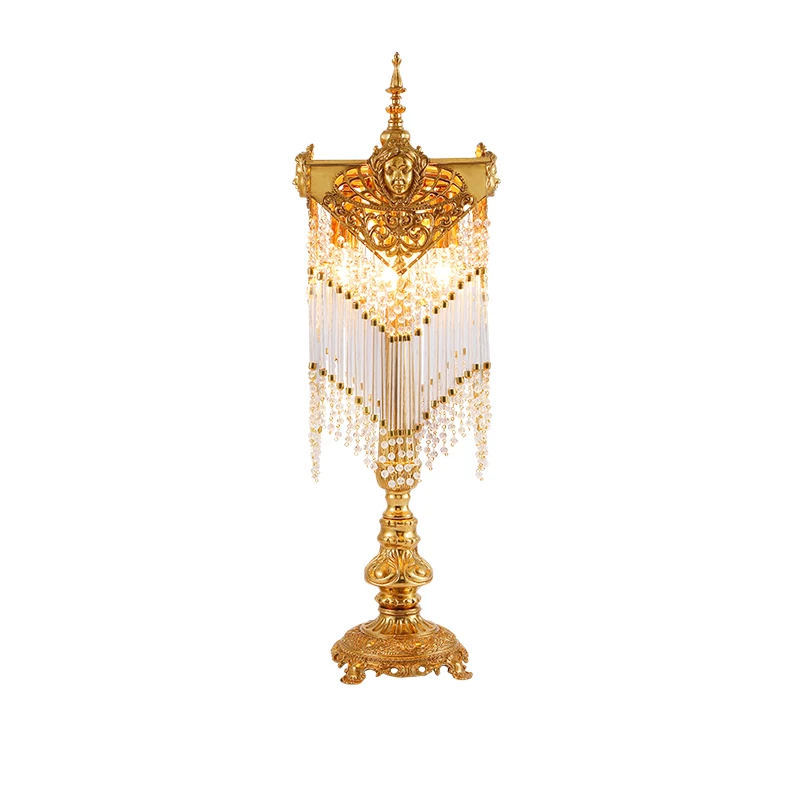 

European Brass Crystal Tassel Table Lamp Christmas Centerpieces Bedside Home Decor Mood Lighting French Copper Desk Light