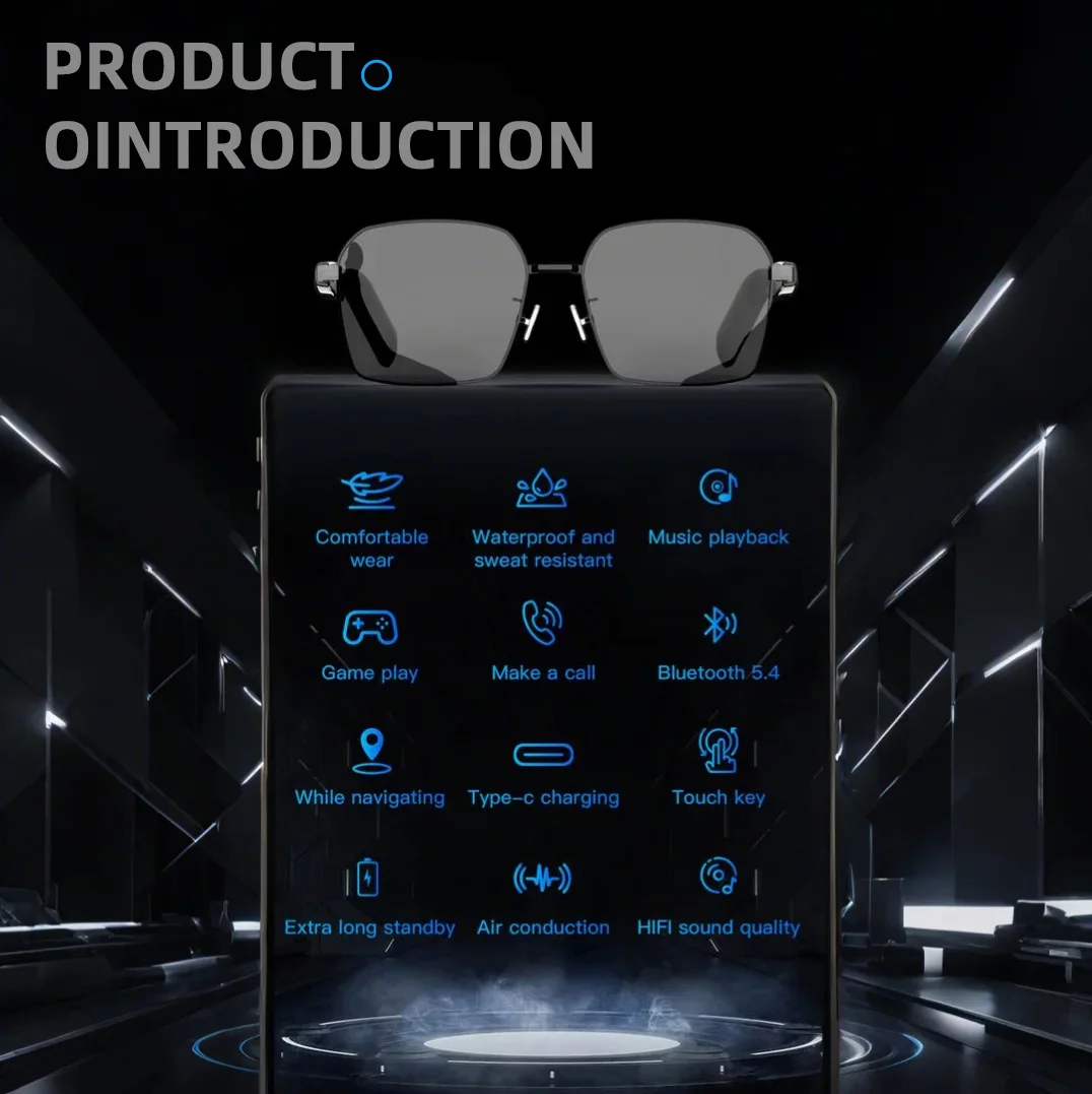 نظارات ذكية أنيقة لاسلكية 5.4 مكبر صوت مدمج، يدعم الرياضة الخارجية ومضاد للأشعة فوق البنفسجية مناسبة للرجال والنساء