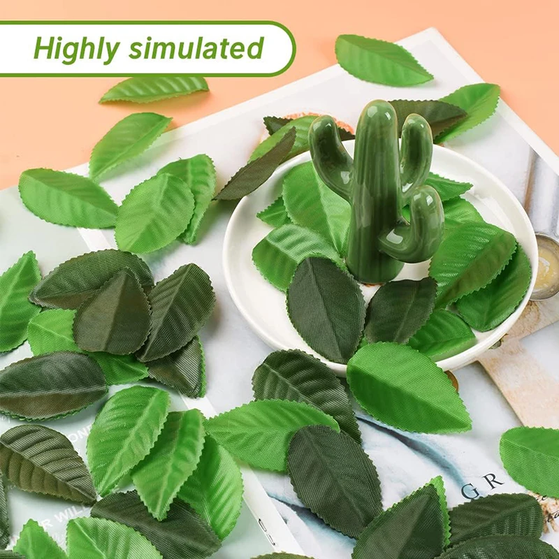 100 Pieces Fake Fabric Leaves Mixed Artificial Leaves Rose Leaves for DIY Scrapbook Craft Project Wedding Party Decoration