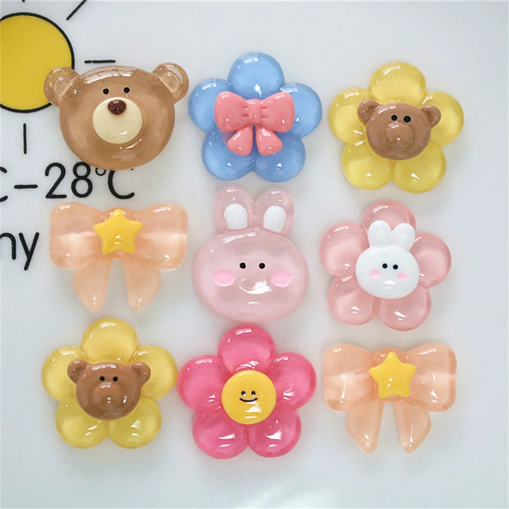 

20Pcs Cute Flower Bear Bowknot Phone Case Applique DIY Flat Back Resin Accessories Album Scrapbook Embellishments Craft Supplies