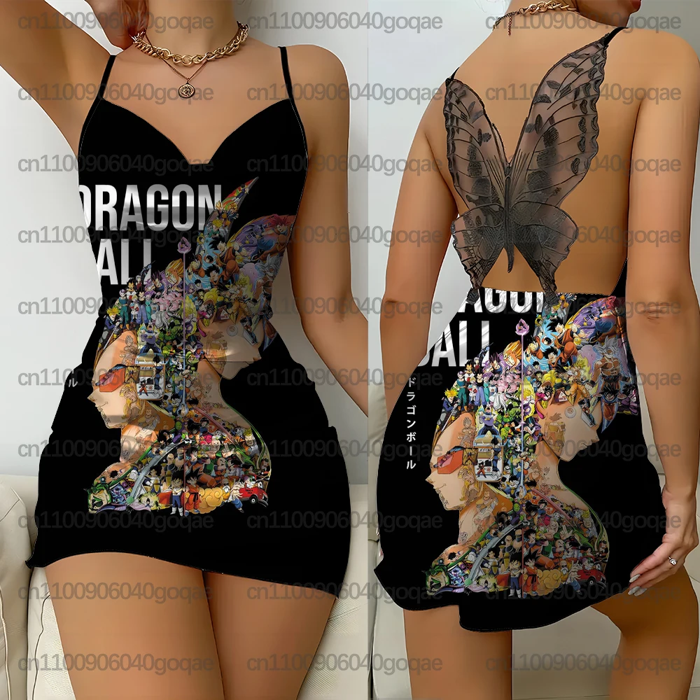 Camicia da notte/abito da salotto sexy in pizzo sottile di lusso da donna con stampa dolce e carina dei cartoni animati, abito sexy con scollo a V in pizzo con cinturino per spaghetti