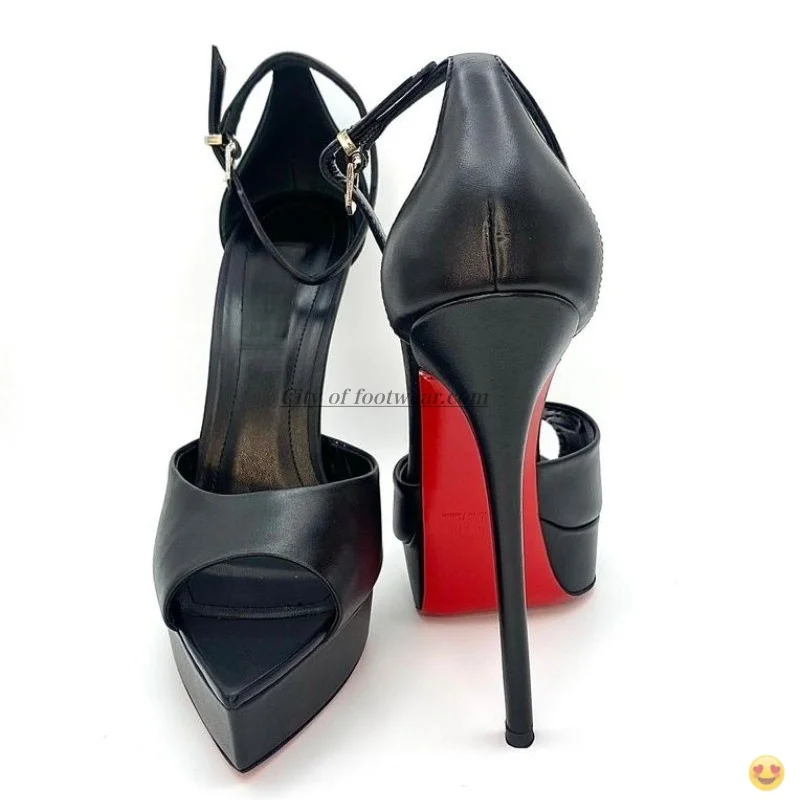 2026 Women's black/nude patent leather platform sandals pointy toe sexy ankle strap party heels gladiator luxury designer shoes view 6