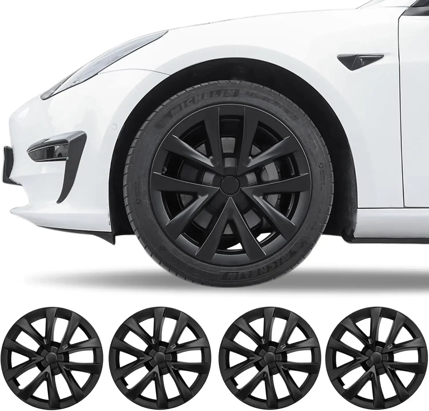 Arachnid Style Hub Caps 18 Inch for Tesla Model 3 2017-2023 4PCS Wheel Cover Rim Protector Anti-collision Decorative Cover Black