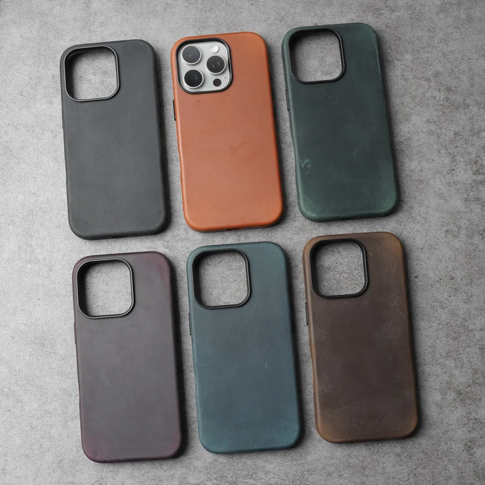 YMW Scratc Crazy Horse Genuine Leather Case for iPhone 16 15 Pro