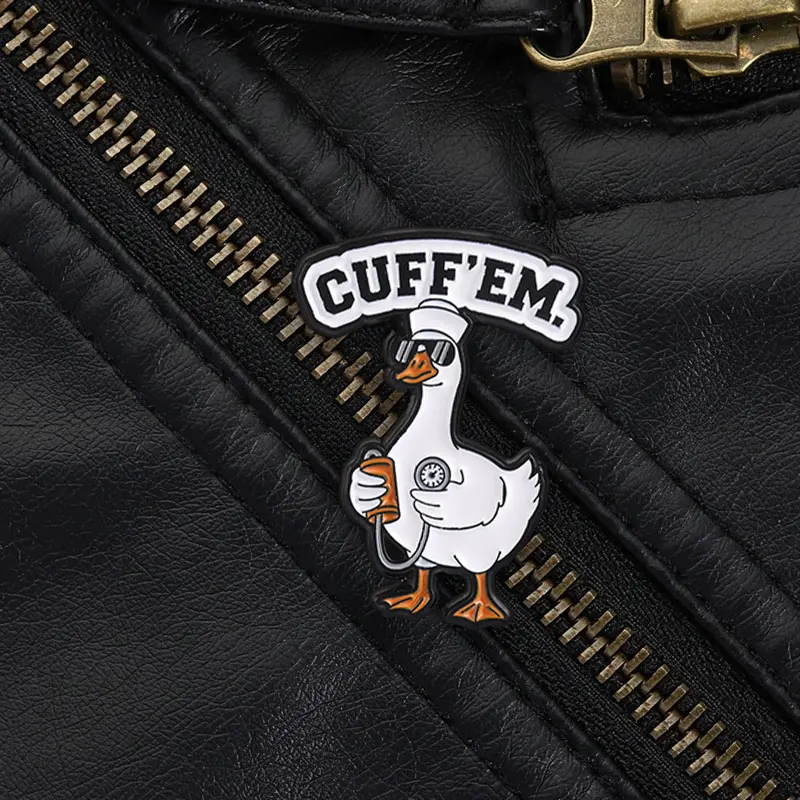 CUFF'EM Police Goose Enamel Pin, Radar Gun Cop Duck Brooch for Police Officer Gift and Tactical Backpack Decoration