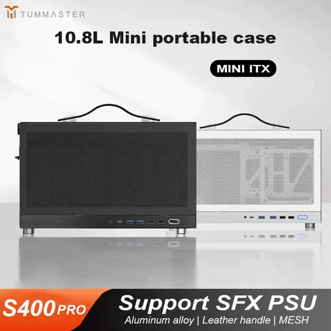 Gabinete de PC Portátil TUMMASTER S400PRO MINI, Suporta Placas-Mãe ITX, Gabinete de Computador Desktop com Lateral em Tela para Refrigeração