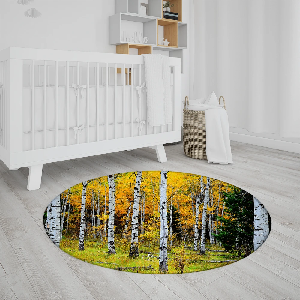 Forest Trees Round Rugs Landscape Sofa Rug Home Living Room Bedroom Bathroom Floor Mats Print Decorate Carpet