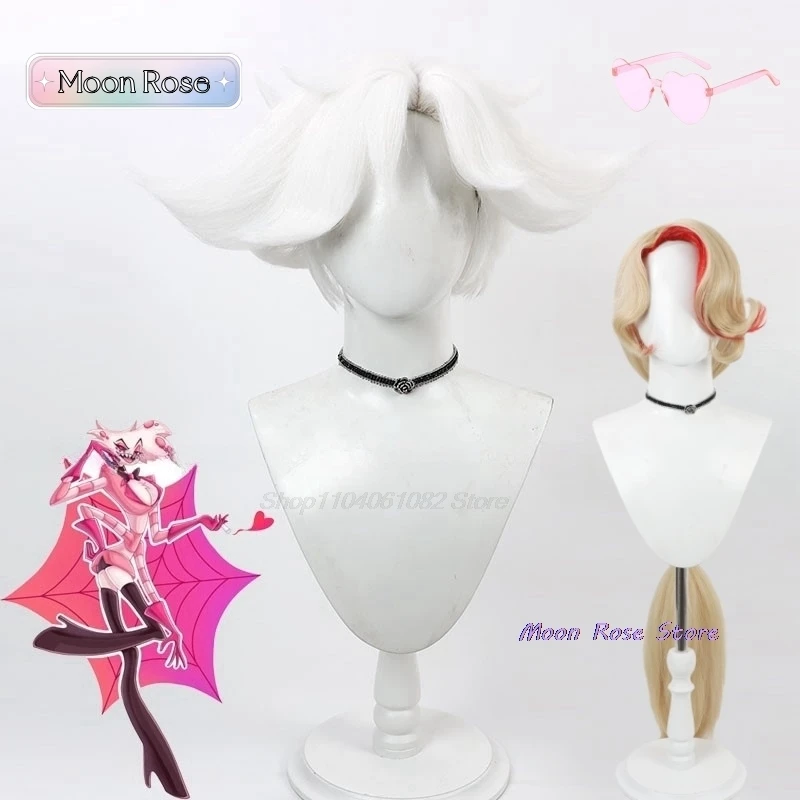 ReadyStock-Hazbin Cosplay Hotel Dust Angel Cosplay Angel Dust Wig Angel Dust White Wig Women Men Halloween Cosplay Wig Charlie