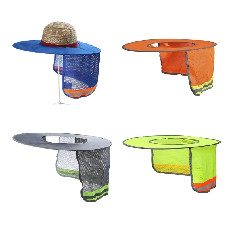 652F Wide-Sunshade Neck Shield for Hard Hat Construction Safety-Helmet Summer Sun Shade High Visibility Reflective Mesh-Visor