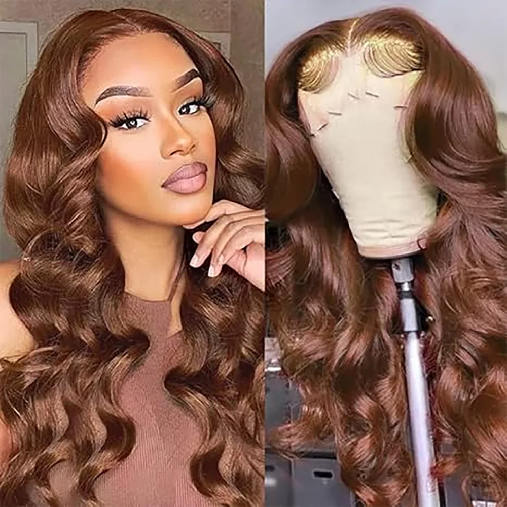 

Dark Brown Body Wave 13x6 HD Transparent Lace Frontal Wigs Human Hair Chocolate Brown Human Hair Wigs For Women