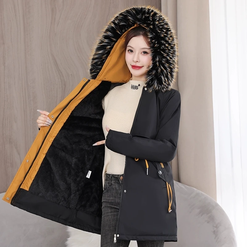 Women Hooded Cotton Padded Long Overcoat Thick Wool Lining Parkas Warm Coat Loose Windbreaker Jacket Korean Chic Lady Winter New