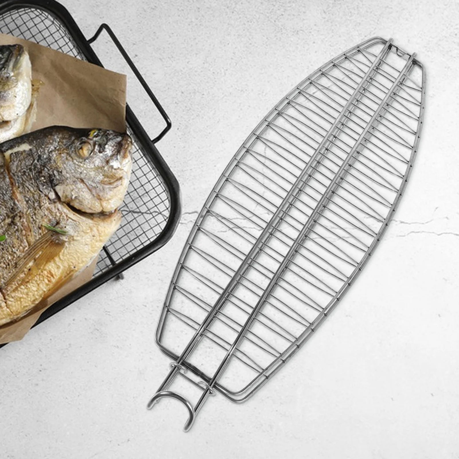 

Large Stainless Steel Outdoor Bbq Grill Rack Foldable Detachable Fish Grill Basket Portable Barbecue Accessory Camping Tool