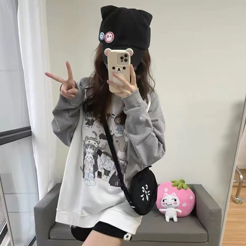 Gato dos desenhos animados impressão hoodies feminino streetwear kawaii harajuku chique moletom casual coreano oversized hoodie y2k topos ropa mujer