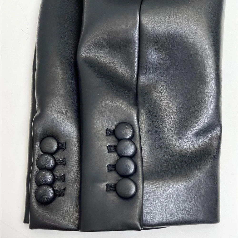 Couro do plutônio emendado tecido elástico outono inverno feminino blazer botão punhos camisa gola roupas único breasted fino blazers