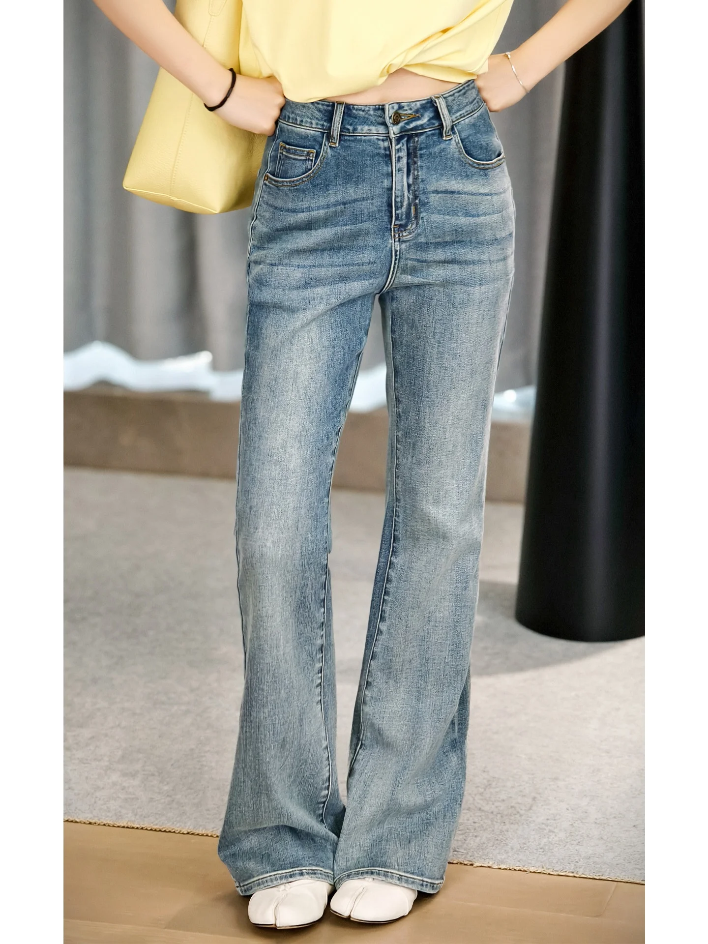 

МэйЯн №. Джинсы-клеш с высокой талией, синие, повседневные, женские, премиум-класса, модные, весна-осень-зима