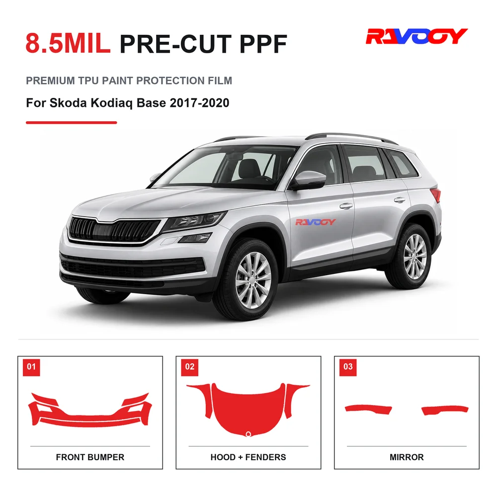 Precut PPF For Skoda Kodiaq Base 2017-2020 8.5mil TPU Clear Paint Protection Film Self Healing Hydrophobic UV Stone Chip Guard
