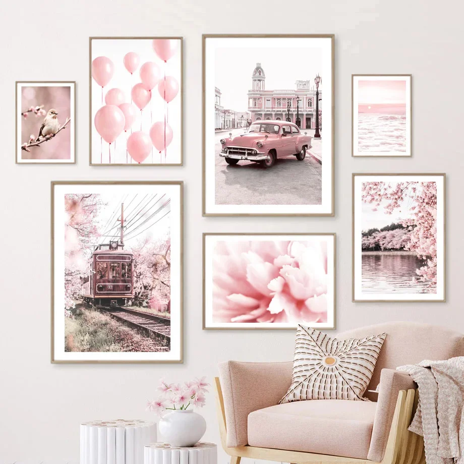 

Vintage Car Train Peach Blossom Lake Clouds Bike Balloon Flower Bird Art Canvas Posters Prints Wall Pictures Living Room Decor