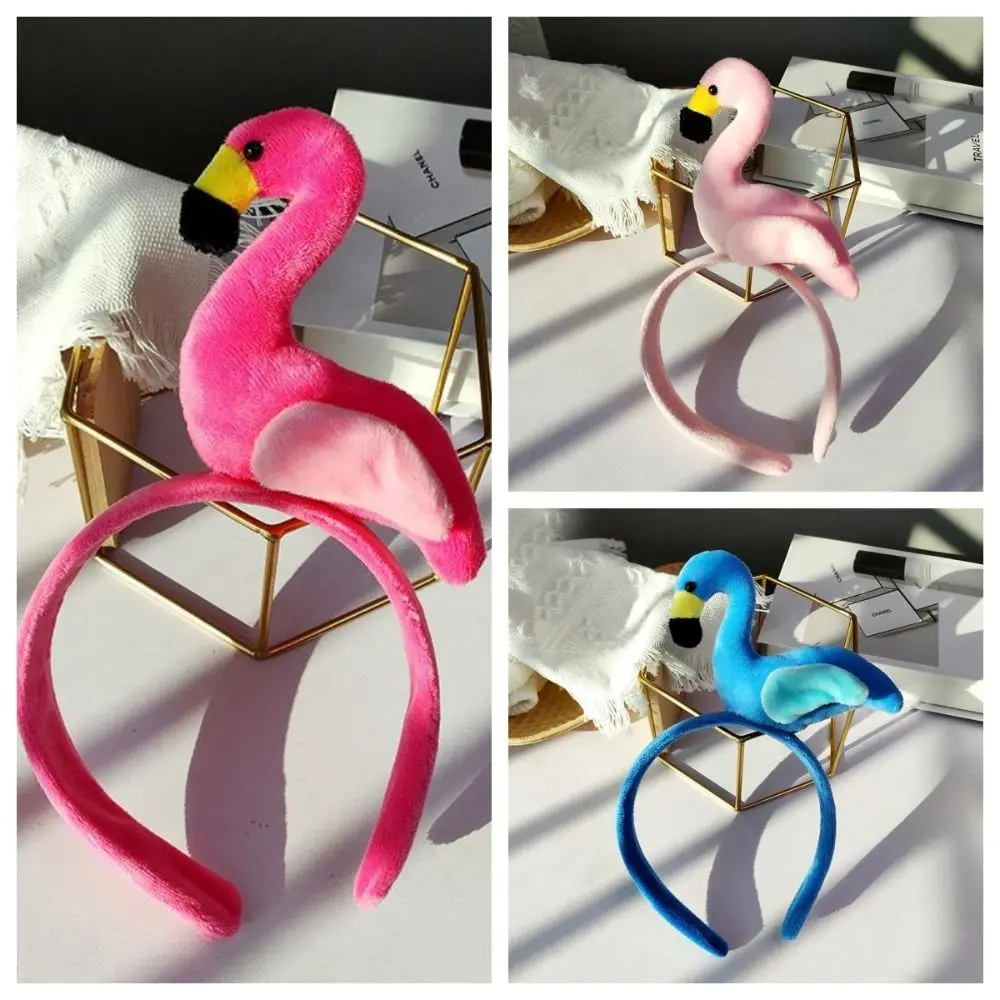 Cute Animal Flamingo Headband Korean Style Wash Face Animal Hair Hoop Headpiece Hair Accessories Plush Hair Hoop Girls/Female