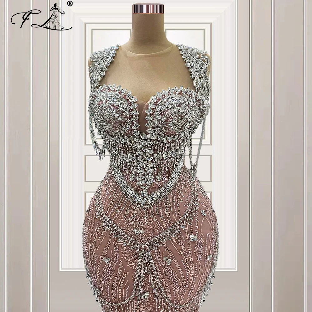 Silver Crystals Celebrity Dresses For Women Heavily Beaded Evening Gowns Customized Mermaid Party Dresses Vestidos De Gala