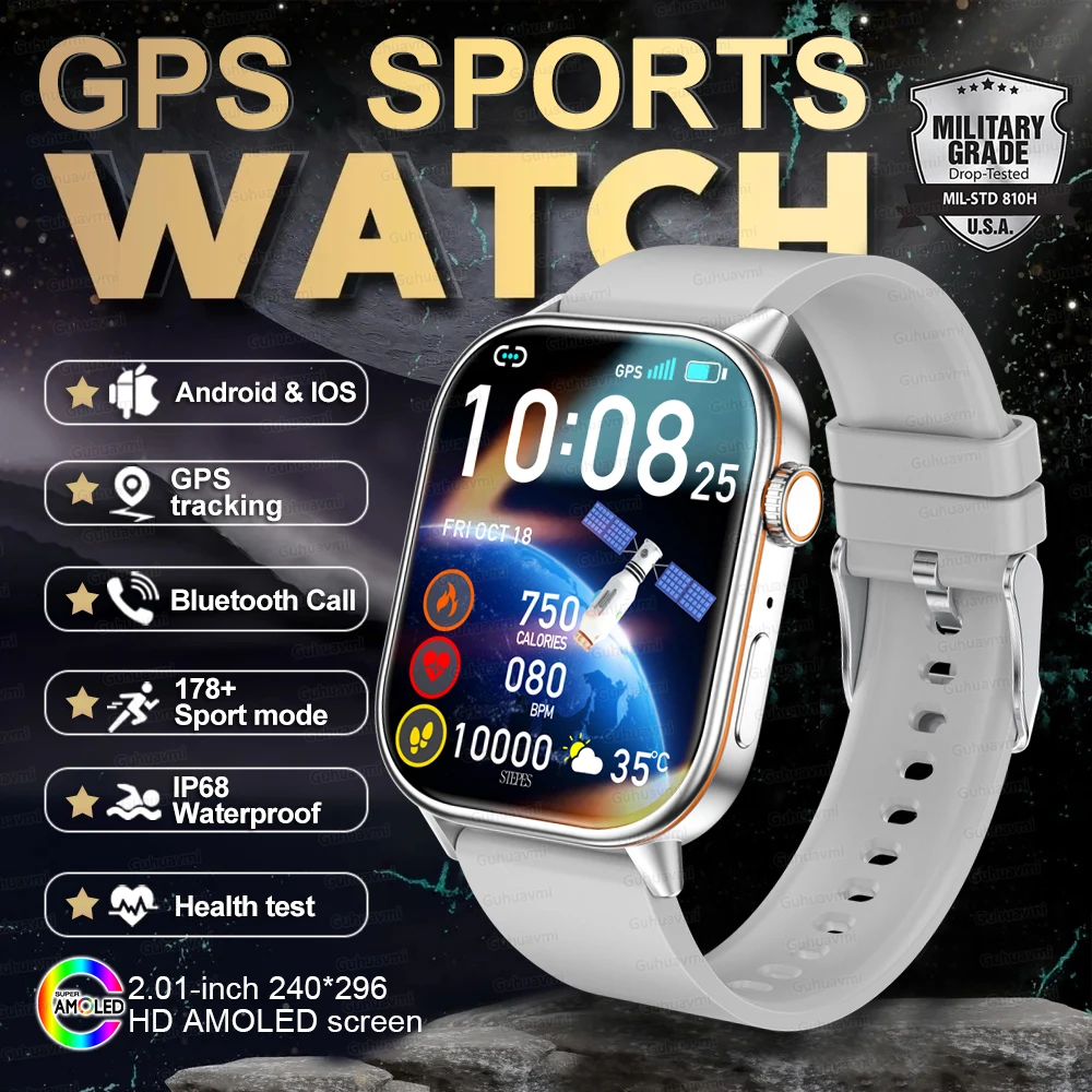 Neue GPS-Militär-Smartwatch mit Eingebautem GPS-Kompass Höhenmesser Barometer 10ATM IP69K Wasserdicht AMOLED BT-Anruf Smartwatch