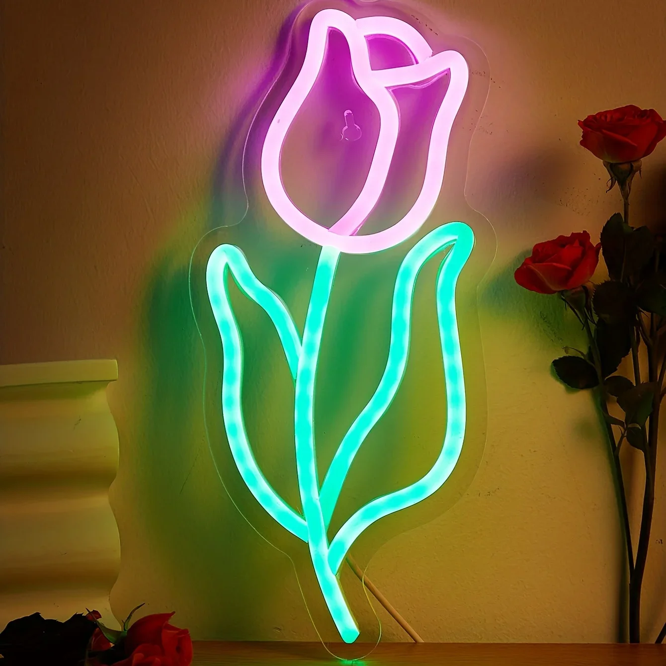 LED Rose Shaped Neon Sign 5V USB Power Supply, Flower Neon Light For Bedroom Wedding Birthday Party Game Room Home Wall Decor