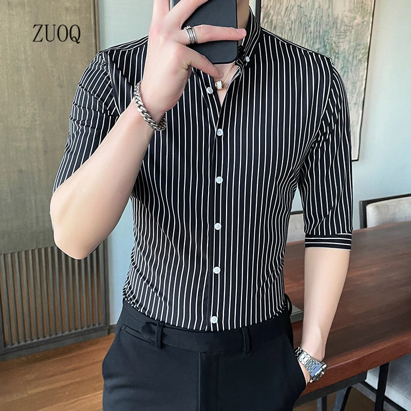 Nieuwe 2025 Zomer Nieuwe Slim Fit korte Mouw Mannen Gestreept Shirt Koreaanse Mode Button Up Harajuku Blouse Man