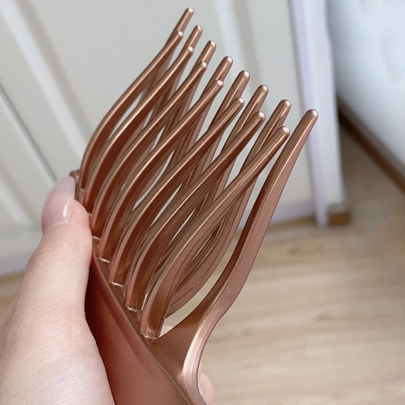 Pente de dente grande de fileira dupla, pente de dente largo curvo, pente fofo, pente de cabeleireiro para pente de cabelo longo e encaracolado