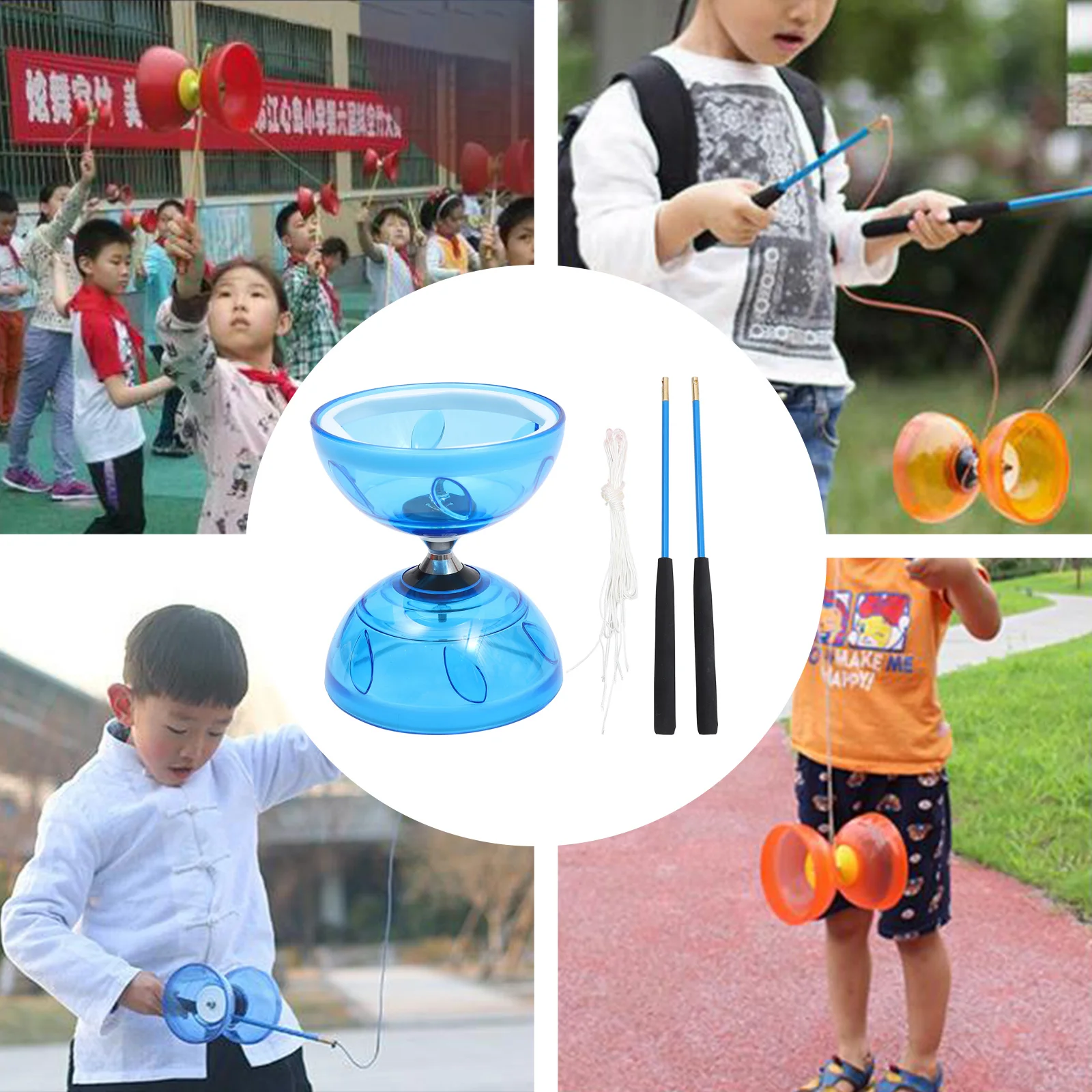 1 Set mainan Diabolo Yoyo Cina Juggling Diabolos Yoyo bantalan Diabolo Cina mainan kebugaran Set anak-anak orang tua mainan tripel